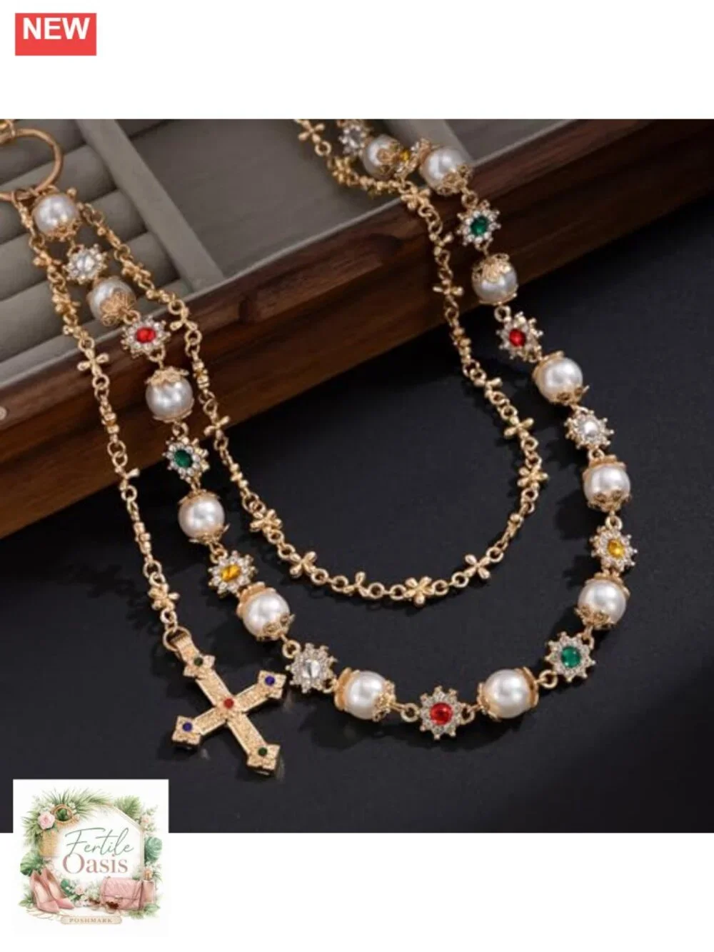 Layered Wallet Chain Pants Chain Rhinestone Flower Pearl Jean Pocket Chain